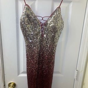 Burgundy Sequin-covered mini dress